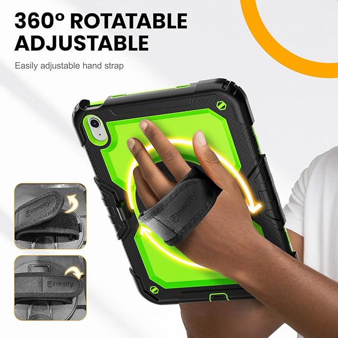 timecity for iPad (A16) 11th/ 10th Generation Case 11''/ 10.9 Inch (2025/2022) - Heavy Duty Protective Cover with Screen Protector, Stand, Shoulder Strap & Pencil Holder | Kids-Friendly - Green