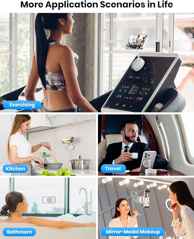 Upgraded 360° Vacuum Magnetic Car Phone Holder for Magsafe [96+LBS Strongest Suction & 2800gf Strongest Magnetic], Adjustable Car Phone Mount for Your Car/Gym/Mirror for iPhone & Android, White