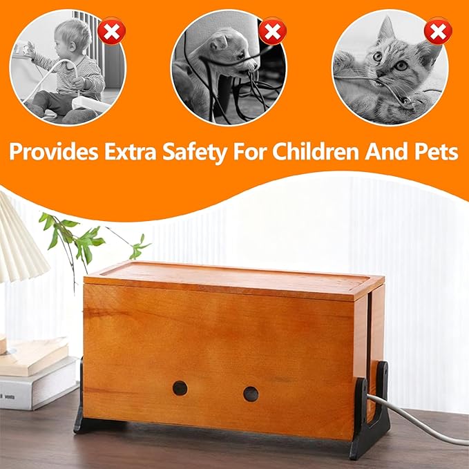 Wooden Cable Management Box,Cord Hider Box,Power Strip Cord Organizer Box for Office,Living Room,Bedroom,Magnetic Lid Design,Cable Organizer for Desk, TV Wires Cable Storage,Wire Management