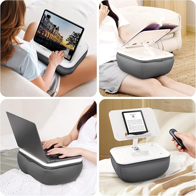 elitehood iPad Pillow Stand for Lap, Angle Adjustable Tablet Pillow Stand, Soft Cushion Tablet Holder for Bed Compatible with Laptop, MacBook, iPad Pro Air Mini, Kindle, Books & 4-15.6'' Devices, Grey