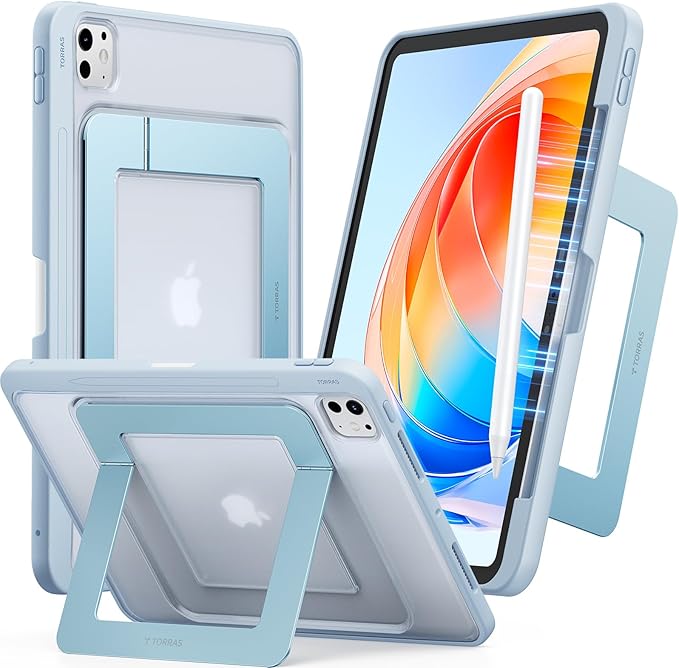 TORRAS for iPad Pro 11 inch Case 2025 M5 & 2024 M4, Ultra Stable Stand, Multiple Adjustable Viewing Angles, Slim Protective Kickstand Cover, Translucent iPad 11 Pro Case with Pencil Holder, Blue