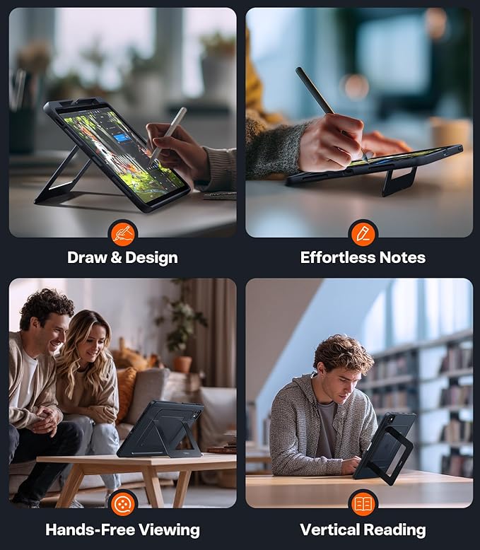 TORRAS Ostand for iPad Pro 11 inch Case 4th/3rd/2nd/1st Generation 2022 2021 2020 2018 with Sturdy Kickstand, Slim Bend-Proof, Adjustable Stand, Any-Angle Viewing, Built-in Pencil Holder, Black