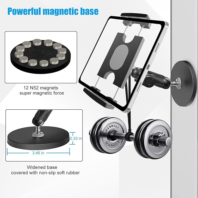 Magnetic Tablet Mount, Super Strong Magnetic Tablet Holder with Rotation Ball Head, Fridge iPad Mount for Gym, Refrigerator, Cabinet, Whiteboard or Any Metal Surface, Fits 4.7-12.9" Phone iPad