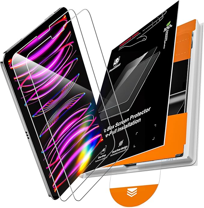 PandaShield 2 Pack for iPad Pro 11"(4th 3rd 2nd 1st Gen) iPad Air 10.9"(5th 4th Gen) 9H+ Tempered Glass Screen Protector with Easy-Install[12FT Grade Shatterproof] Apple Pencil Compatible,Bubble Free, Face ID Compatible,HD Clarity