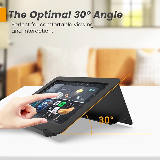 Tablet Desk Stand, All Metal 30° Ergonomic with Security Cable Lock for Office, POS Counter, Reception - Compatible with iPad 10th (10.9"), Pro 11", Air 4/5 (10.9"), Air 11"，iPad 11"(A16)