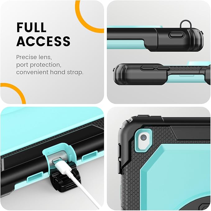 Timecity Case for iPad 9th/ 8th/ 7th Generation 10.2 inch - Heavy Duty Protective Cover with Screen Protector, Rotating Stand, Shoulder Strap & Pencil Holder | Kids-Friendly (Blue)