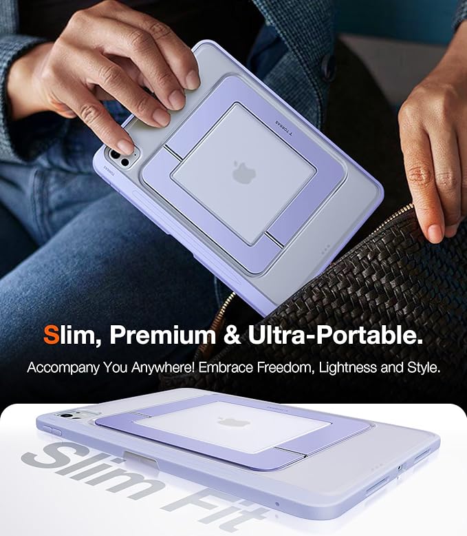 TORRAS for iPad Pro 11 inch Case 2025 M5 & 2024 M4, Ultra Stable Stand, Multiple Adjustable Viewing Angles, Slim Protective Kickstand Cover, Translucent iPad 11 Pro Case with Pencil Holder, Purple