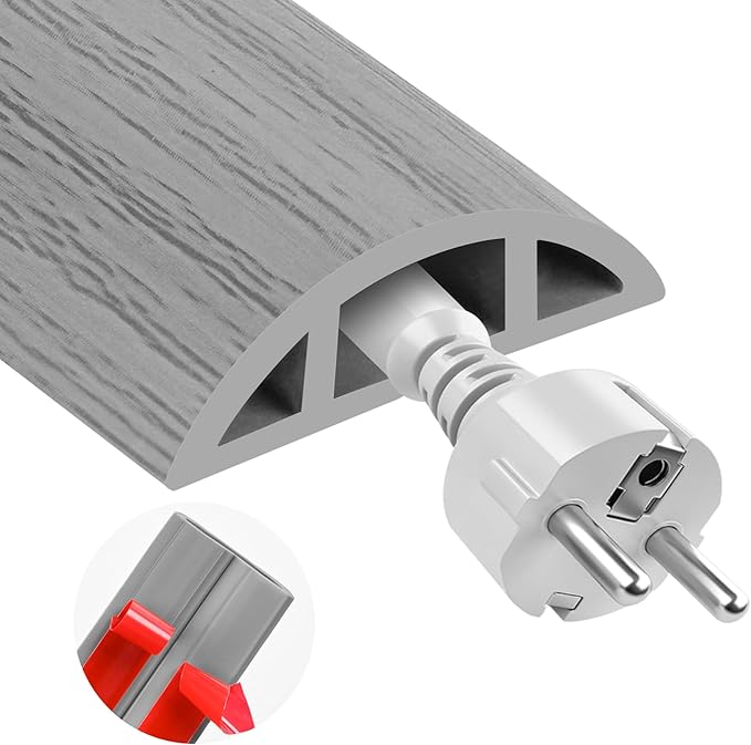 MYFAMIREA 10FT Floor Cord Cover for Wire Self Adhesive Cable Cavity Management PVC Extension Cord Hider Power Floor Wire Protector Cover Prevent Cable Trip for Office Home Outdoor (Gray Wood, 1.97'')