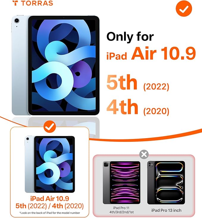 TORRAS for iPad Air 5th (2022) / 4th (2020) Generation 10.9 inch Case, Ultra Stable Stand, Multiple Adjustable Viewing Angles, Protective Kickstand Cover with Pencil Holder, Black