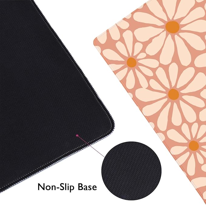 Daisy Flowers Large Mouse Pad, Orange Floral Desk Mat, Modern Aesthetic Computer Desk Pads for Office, Non-Slip Laptop Computer Pad, 31.5x11.8 in