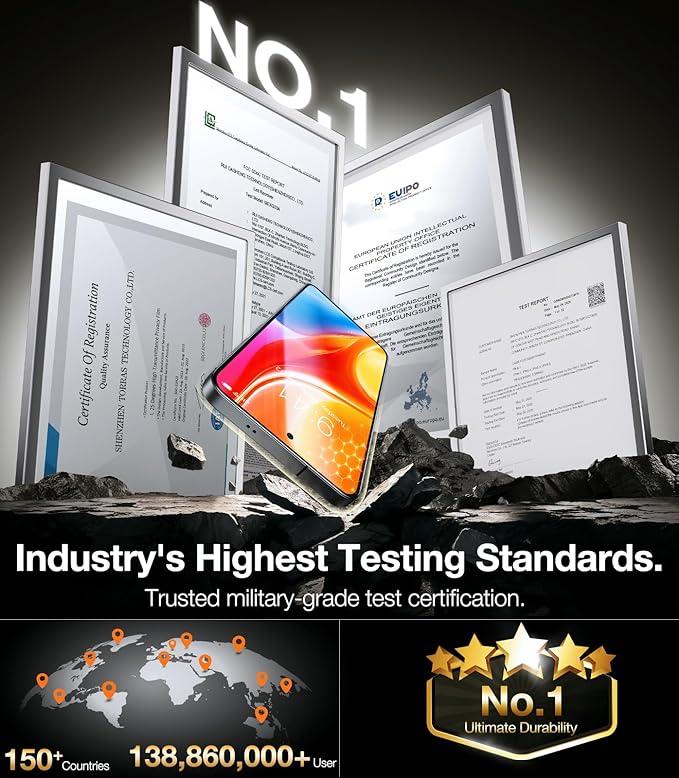 TORRAS 12FT Military-Grade Shatterproof for Samsung Galaxy S25 Screen Protector [9H+ Aerospace Tempered Glass＆ One-Pull Installation] Full Coverage Fit Bubble Free 6.2″ GlassGo X