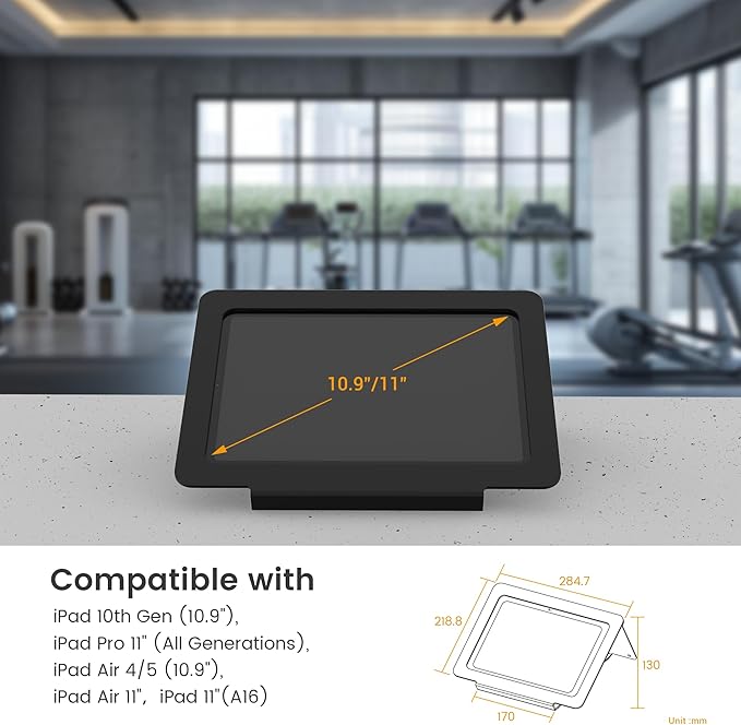 Tablet Desk Stand, All Metal 30° Ergonomic with Security Cable Lock for Office, POS Counter, Reception - Compatible with iPad 10th (10.9"), Pro 11", Air 4/5 (10.9"), Air 11"，iPad 11"(A16)