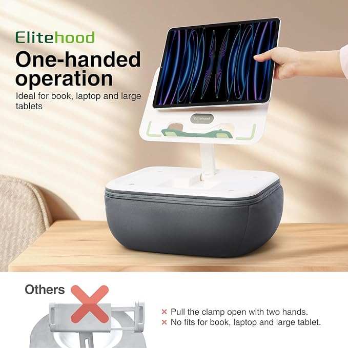 elitehood iPad Pillow Stand for Lap, Angle Adjustable Tablet Pillow Stand, Soft Cushion Tablet Holder for Bed Compatible with Laptop, MacBook, iPad Pro Air Mini, Kindle, Books & 4-15.6'' Devices, Grey