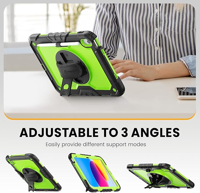 timecity for iPad (A16) 11th/ 10th Generation Case 11''/ 10.9 Inch (2025/2022) - Heavy Duty Protective Cover with Screen Protector, Stand, Shoulder Strap & Pencil Holder | Kids-Friendly - Green