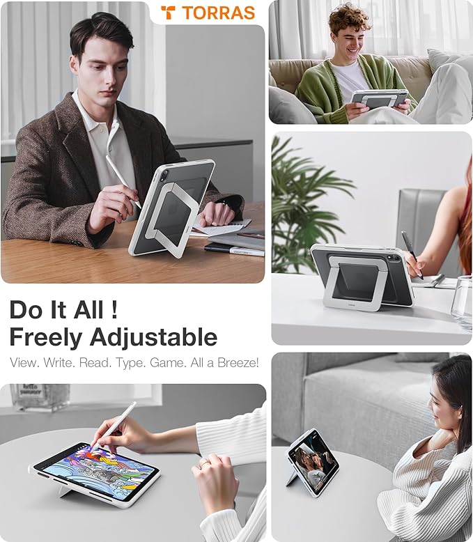 TORRAS for iPad Air 11 inch Case (M3 2025, M2 2024), Ultra Stable Stand, Multiple Adjustable Viewing Angles, Protective Kickstand Cover with Pencil Holder, Blue