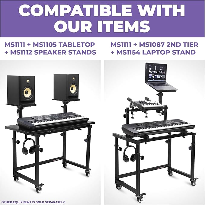 Liquid Stands Piano Keyboard Stand - Electric Piano Stand for 49 54 61 88 Key - Piano Desk Music Stand Production - Piano Table Synth Stand Rolling Home Recording Studio Workstation DJ Keyboard Table