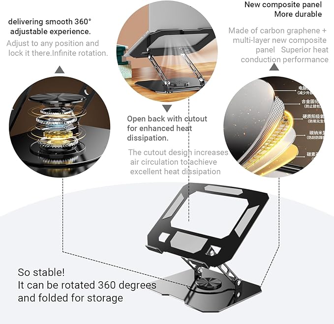 Adjustable Laptop Stand for Desk - 360° Rotating Ergonomic Laptop Riser, Foldable Portable Computer Stand Fits MacBook Air/Pro 10-16 Inch Laptops (Black) (White)