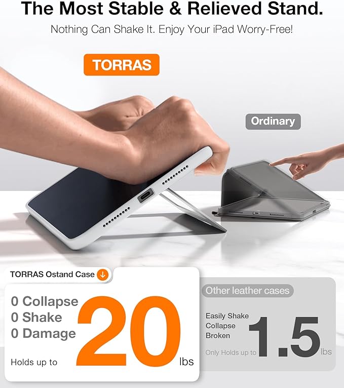 TORRAS for iPad Mini 7 A17 Pro Case, iPad Mini 6 Case with Pencil Holder, Ultra Stable Stand, Multiple Adjustable Viewing Angles, Slim Protective Kickstand Cover, Translucent iPad Mini 6th Case, White