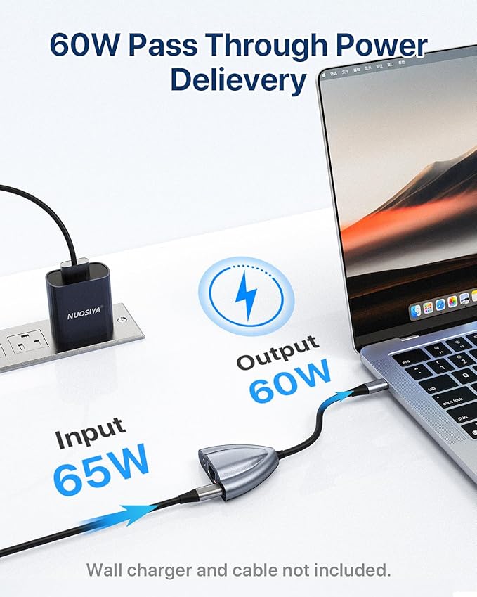 USB C Hub Multiport Adapter, 4 in 1 USB C Spliter to 3.5mm Audio, 1Gbps RJ45 Ethernet and Type C Adapter Supporting 60W PD Charging & 480Mbps Transfer, Dongle for Laptop/Mac/Phone/Switch(Gray)