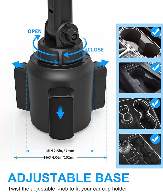 Car Cup Holder Tablet Mount for iPad, [Height & Angle Adjustable] Truck Cup Mount Tablet Holder, Stable Vehicle Cup Stand for iPad 12.9 Pro Air Mini, Galaxy Tabs, Z Fold, iPhone, 4-13" Tablets