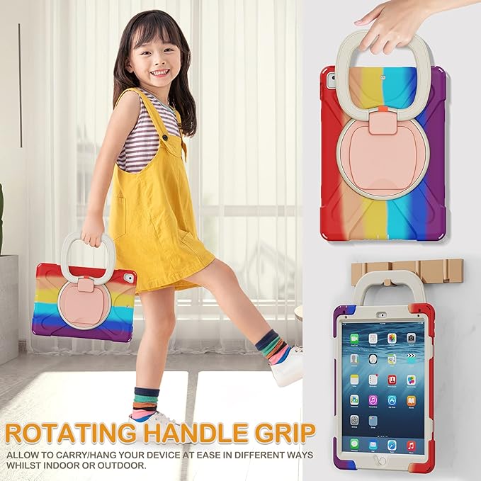 BRAECN Case for 9.7 Inch iPad 5th/6th Gen 2018/2017, Drop Protection Silicone Cover w/Pencil Holder, Shoulder Strap, Folding Handle Grip, Kickstand for Kids, Fit for iPad Pro 9.7”/Air 2- Colorful Red