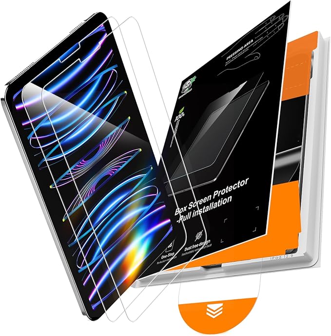 PandaShield 2 Pack for iPad Pro 12.9 inch 6th/5th/4th/3th Generation(2022/2021/2020/2018 Released)9H+Tempered Glass Screen Protector with Easy-Install[12FT Grade Shatterproof]Apple Pencil Compatible,HD Clarity,Scratch Resistant