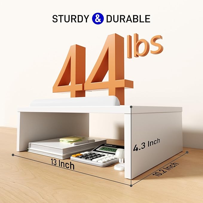 Adjustable Wood Laptop Stand with Storage Space - Notebook Organizer & Ergonomic Computer Riser, Wrist Rest Included, Compatible with 9.8-15'' Laptops (MacBook Air Pro/HP/Dell/Lenovo),White