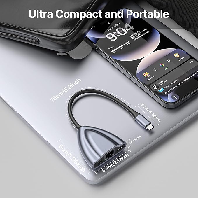 USB C Hub Multiport Adapter, 4 in 1 USB C Spliter to 3.5mm Audio, 1Gbps RJ45 Ethernet and Type C Adapter Supporting 60W PD Charging & 480Mbps Transfer, Dongle for Laptop/Mac/Phone/Switch(Gray)