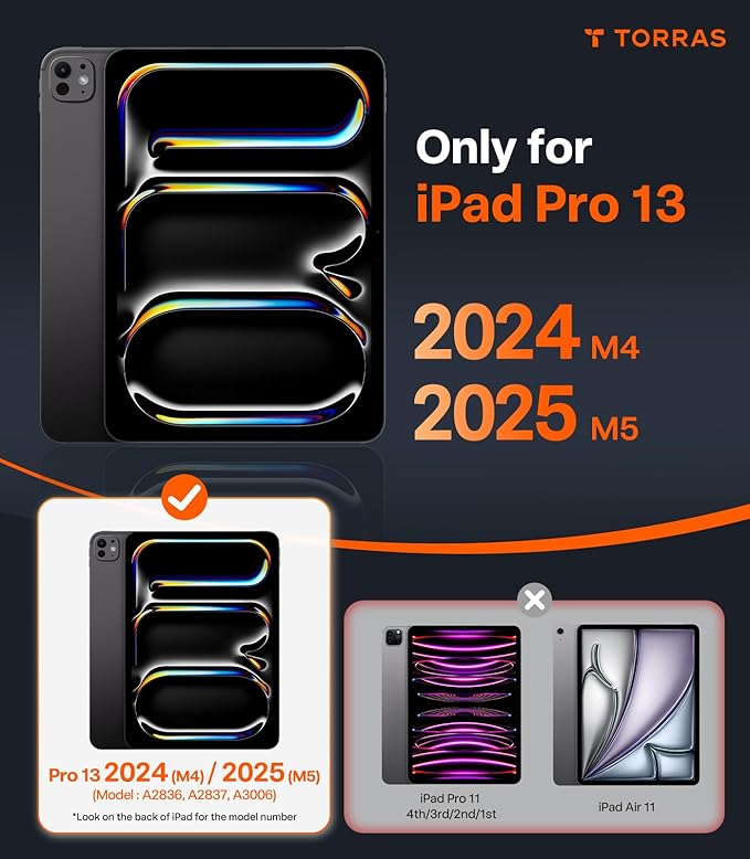 TORRAS for iPad Pro 13 inch Case 2025 M5 & 2024 M4, Ultra Stable Stand, Multiple Adjustable Viewing Angles, Slim Protective Kickstand Cover, Translucent iPad Pro 13 Case with Pencil Holder, Black