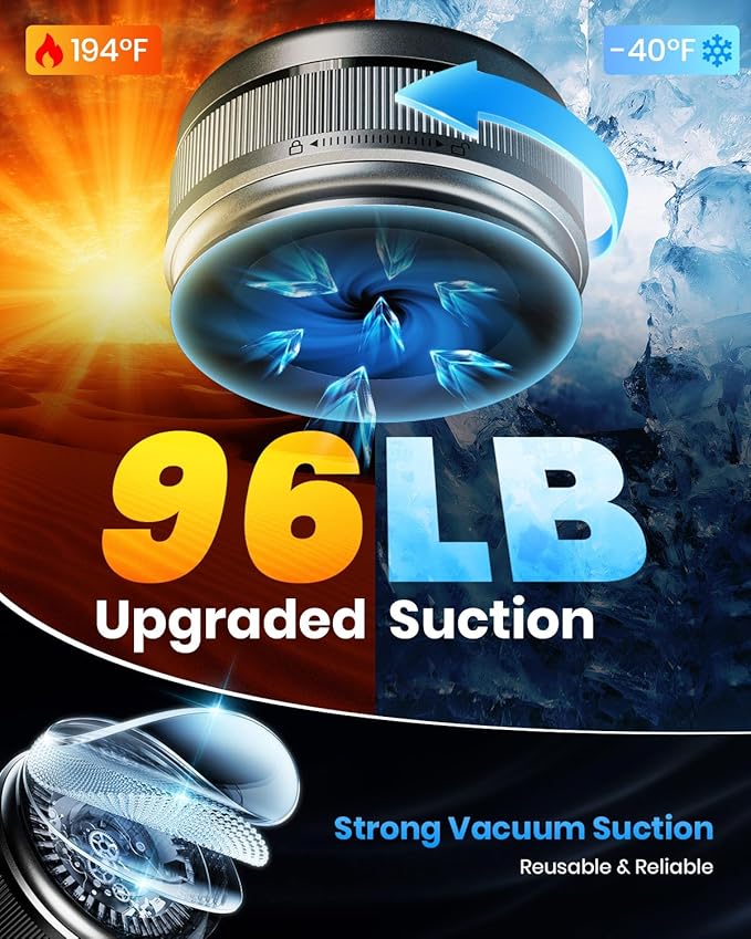 2026 Upgraded 360° Vacuum Magnetic Car Phone Holder for Magsafe [96+LBS Strongest Suction & 2800gf Strongest Magnetic], Adjustable Car Phone Mount for Your Car/Gym/Mirror/Shower for iPhone & Android