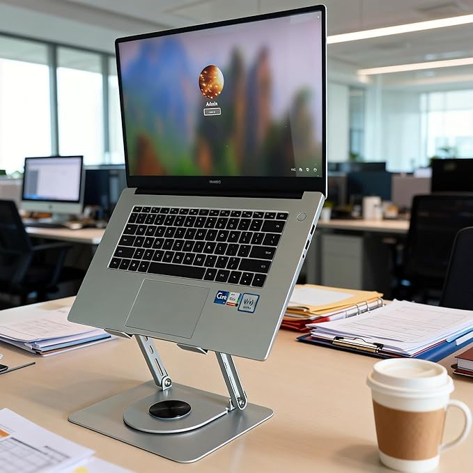 Laptop Stand for Desk, Adjustable Ergonomic Riser with Enhanced Cooling, 360° Rotating & Foldable, Sturdy Carbon Steel Dual Bar for MacBook Air/Pro, Dell XPS, HP 10 to 16 Inch, Home Office Gaming