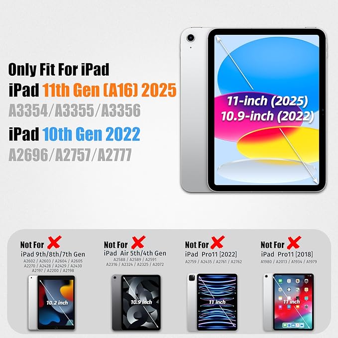 SEYMAC stock Case for iPad (A16) 11th/10th Generation 11''/10.9'' 2025/2022, Full-Body Drop Protection Case with Screen Protector &360° Rotate Hand Strap/Stand, Transparent+Black