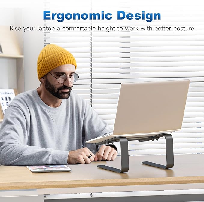 suptek Aluminum Laptop Stand,Ergonomic Detachable Computer Laptop Stand for Desk,Ventilated Cooling Design,Notebook Riser Compatible with MacBook Air/Pro, Dell, HP, Lenovo More 10-16" Laptops, Black