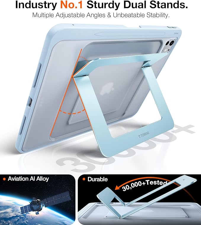 TORRAS for iPad Pro 11 inch Case 2025 M5 & 2024 M4, Ultra Stable Stand, Multiple Adjustable Viewing Angles, Slim Protective Kickstand Cover, Translucent iPad 11 Pro Case with Pencil Holder, Blue