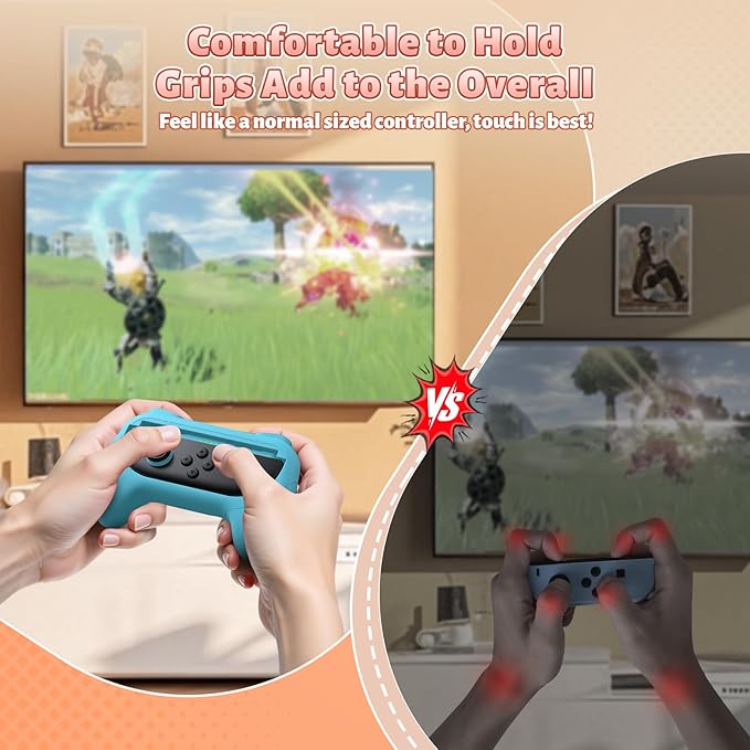 [Switch 1/2 Compatible] FASTSNAIL Grips for Nintendo Switch 2 (2025)/1&OLED for Joy-Con 2, Wear-Resistant & Anti-Slip Controller Grips Handle Kit, Switch 2 Joypad Holder Accessories (Orange,Blue)