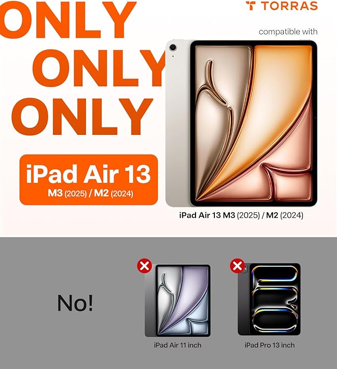 TORRAS for iPad Air 13 inch Case (M3 2025/ M2 2024), Ultra Stable Stand, Multiple Adjustable Viewing Angles, Slim Protective Kickstand with Pencil Holder, Black