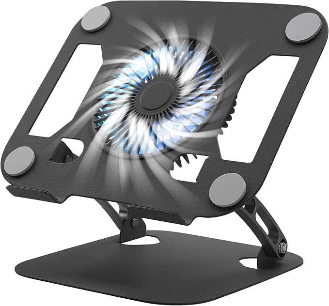 SHUWEI Laptop Cooling Stand with 3 Speed Fan, Adjustable Height & Angle, Carbon Steel Framework, Ultra-Quiet & Super Sturdy for up to 16”Laptop - Black