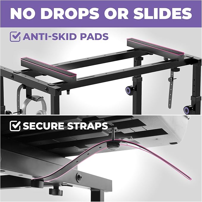 Liquid Stands Piano Keyboard Stand - Electric Piano Stand for 49 54 61 88 Key - Piano Desk Music Stand Production - Piano Table Synth Stand Rolling Home Recording Studio Workstation DJ Keyboard Table