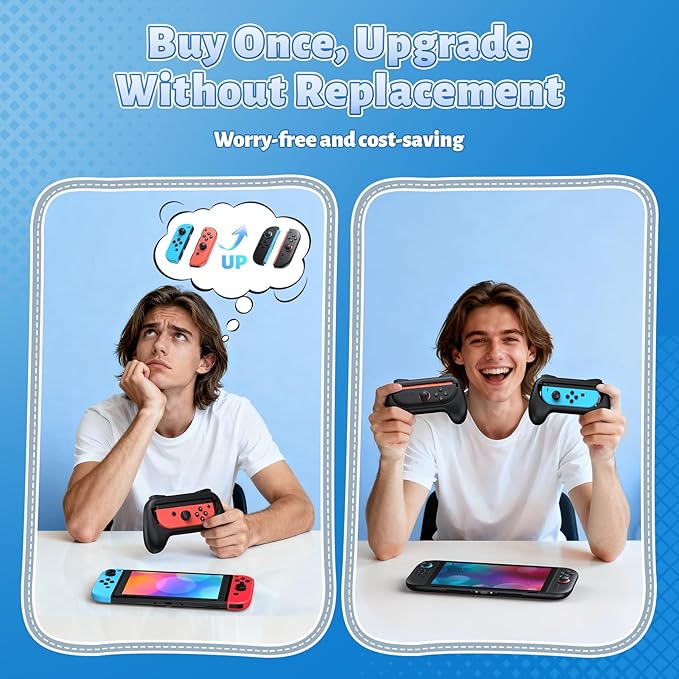 [Switch 1/2 Compatible] FASTSNAIL Grips for Nintendo Switch 2(2025)/1&OLED for Joy-Con 2, Wear-Resistant & Anti-Slip Controller Grips Handle Kit, Switch 2 Joypad Holder Accessories (Black,Black)