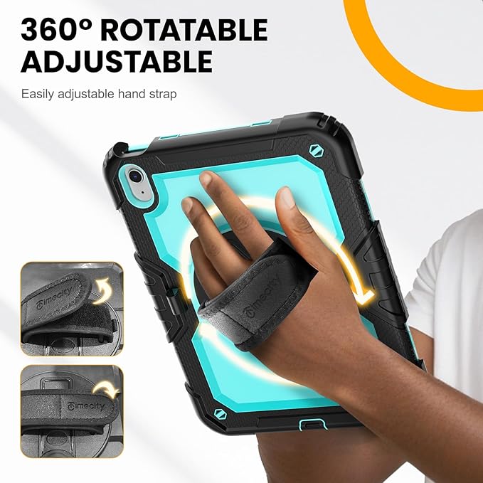 timecity for iPad (A16) 11th/ 10th Generation Case 11''/ 10.9 Inch (2025/2022) - Heavy Duty Protective Cover with Screen Protector, Stand, Shoulder Strap & Pencil Holder | Kids-Friendly - Light Blue