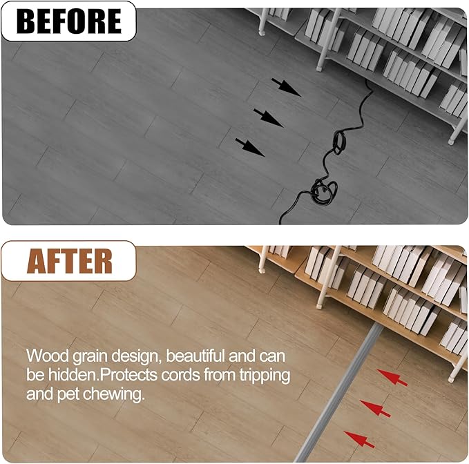 MYFAMIREA 10FT Floor Cord Cover for Wire Self Adhesive Cable Cavity Management PVC Extension Cord Hider Power Floor Wire Protector Cover Prevent Cable Trip for Office Home Outdoor (Gray Wood, 1.97'')
