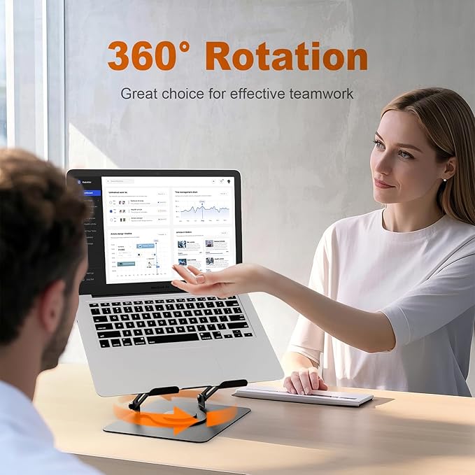 Rotating Laptop Stand for desk,360° Adjustable Computer Stand with Rotating Base,Ergonomic Laptop Riser for Foldable and Portable,Macbook Riser Collaborative Work, Suitable for 10-16" notebook holder