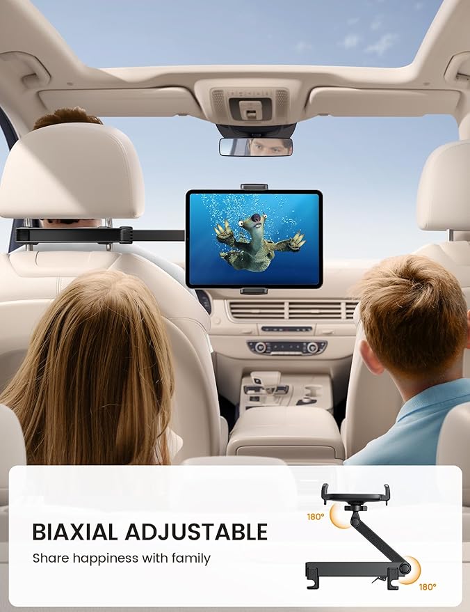 Lamicall Car Headrest Tablet Holder - [Lockable] [3 in 1 Extension Arm] Upgrade Tablet Mount for Car Backseat, Road Trip Essentials for Kids, for iPad Pro, Air, Mini, Galaxy, Fire HD, 4.7-13" Tablets