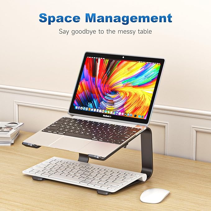 suptek Aluminum Laptop Stand,Ergonomic Detachable Computer Laptop Stand for Desk,Ventilated Cooling Design,Notebook Riser Compatible with MacBook Air/Pro, Dell, HP, Lenovo More 10-16" Laptops, Black