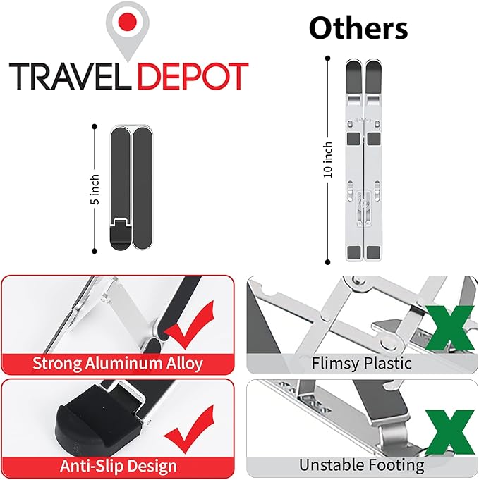 Portable Laptop Stand, Foldable Laptop Stand for Desk and Travel, Ergonomic 6-Level Angle Adjustable Computer Riser, Compact ABS Holder Compatible with All Lap Tops and iPad (10-15.6")