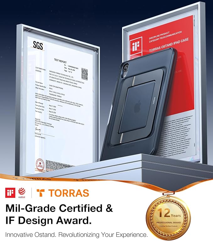 TORRAS for iPad Air 11 inch Case (M3 2025, M2 2024), Ultra Stable Stand, Multiple Adjustable Viewing Angles, Protective Kickstand Cover with Pencil Holder, Black