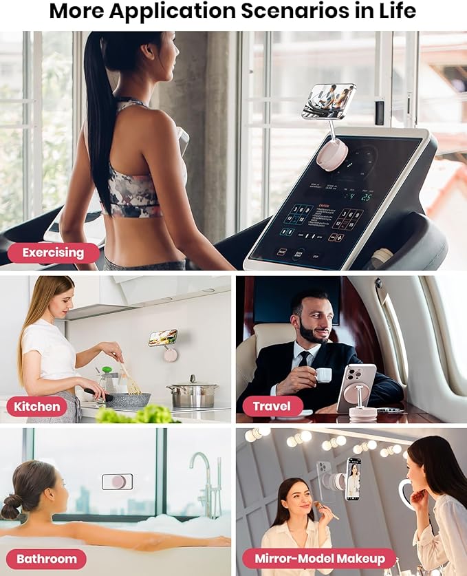 Upgraded 360° Vacuum Magnetic Car Phone Holder for Magsafe [96+LBS Strongest Suction & 2800gf Strongest Magnetic], Adjustable Car Phone Mount for Your Car/Gym/Mirror for iPhone & Android, Light Pink