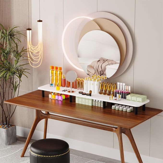 Dual Monitor Stand Riser 43.7 inch Large Extra Long Monitor Stand Riser Wide TV Stand Riser Monitor Stand for 2 Monitors Wood & Steel Leg Desktop Riser Desk Organization Home Office (White)