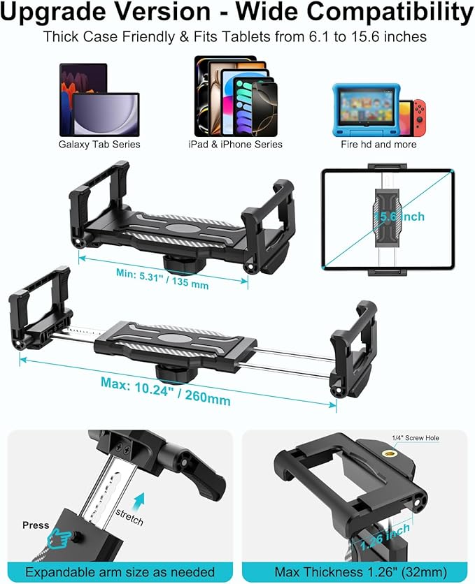 Car Tablet Mount Dashboard, [UP to 15.6"] Ultra-Stable Suction Cup Tablet Holder for Truck, Heavy Duty Vehicle Windshield Cradle for iPad Pro 12.9 Air Mini, Galaxy tab, iPhone, 6.1-15.6" Device