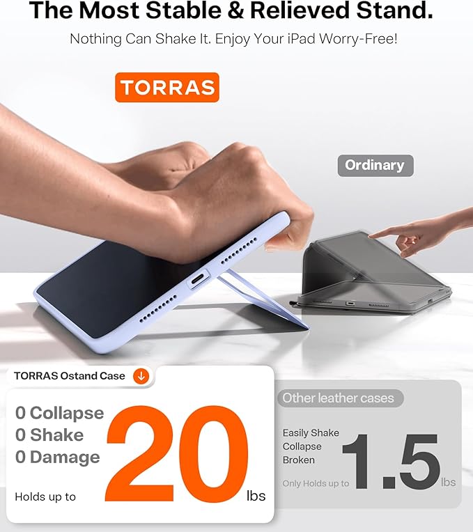 TORRAS for iPad Air 11 inch Case (M3 2025, M2 2024), Ultra Stable Stand, Multiple Adjustable Viewing Angles, Protective Kickstand Cover with Pencil Holder, Purple